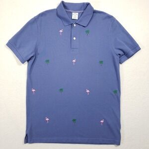 Brooks Brothers Polo Shirt Mens Large Blue Flamingo Palm Tree Slim Fit Cotton
